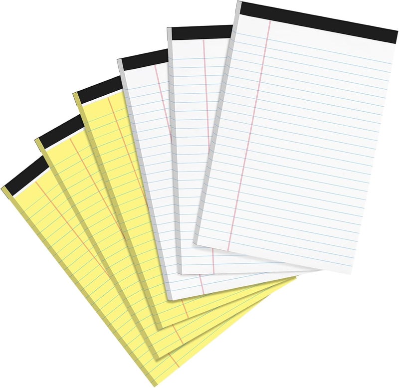 Utron 6 PCS Small Legal Pads 5x8 Yellow and White, Narrow Ruled Small Note Pads, Micro Perforated Writing Pad, College Ruled Legal Notepads 5x8 for Study, Office, To-Do Lists(30 Sheets/Small Notepad) - Image 1